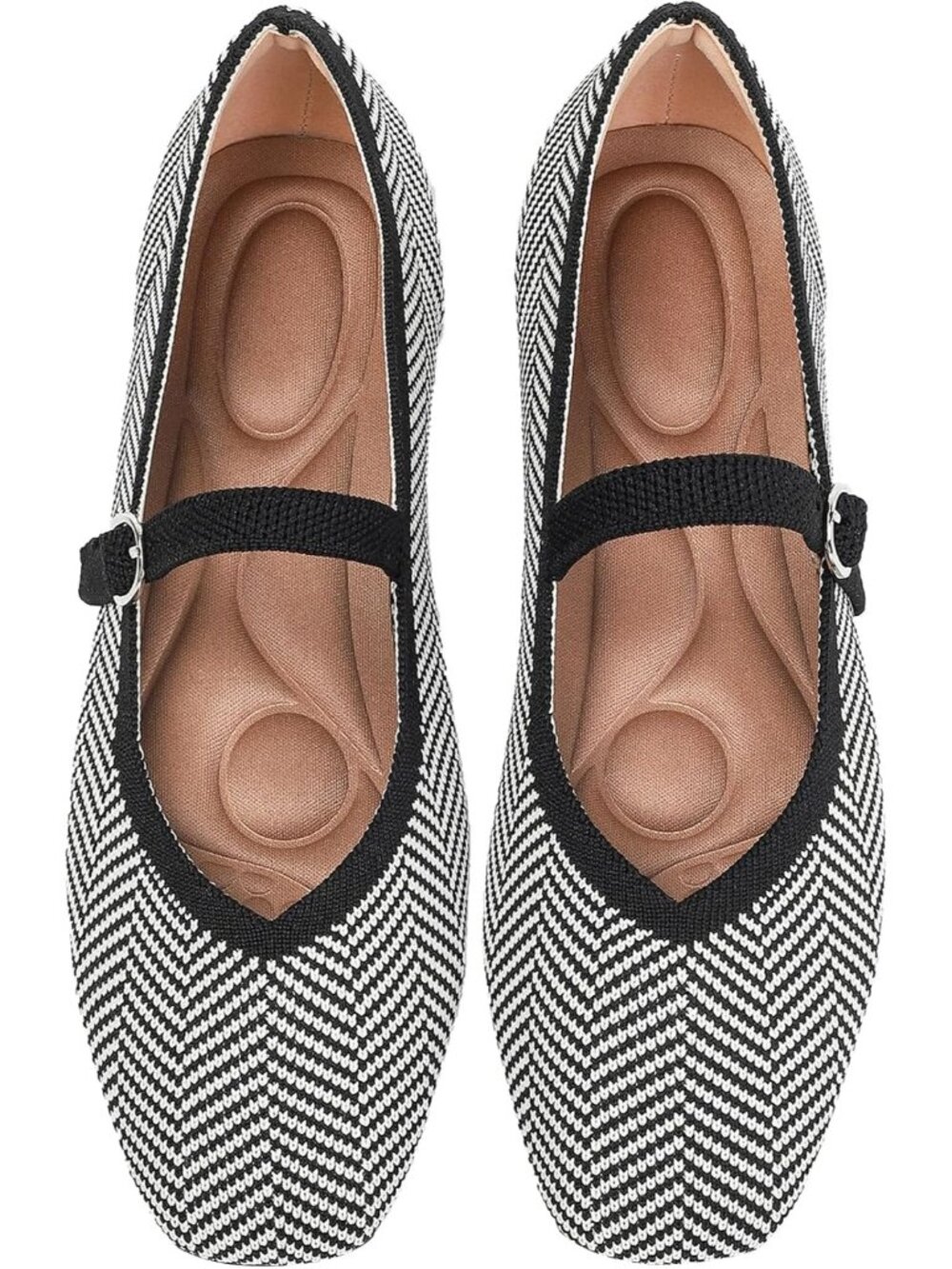 🆕Women's Striped Knit Mary Jane Ballet Flats Square Toe Comfort Dressy Shoes